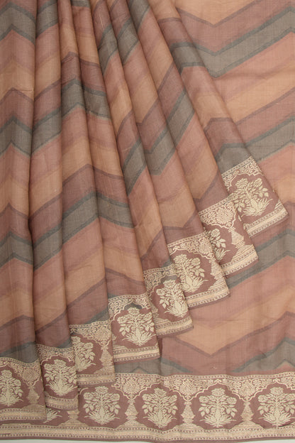 Tussar Zig-Zag Lines Snuff Saree