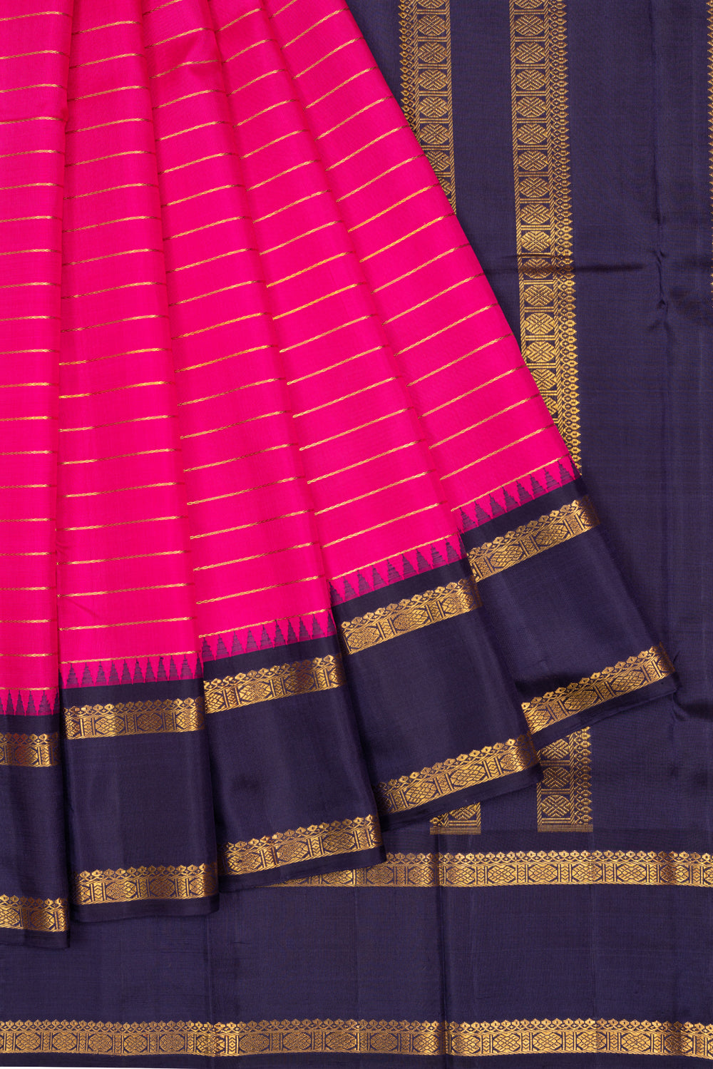 Kanchipuram Silk Horizontal Lines Pink Saree
