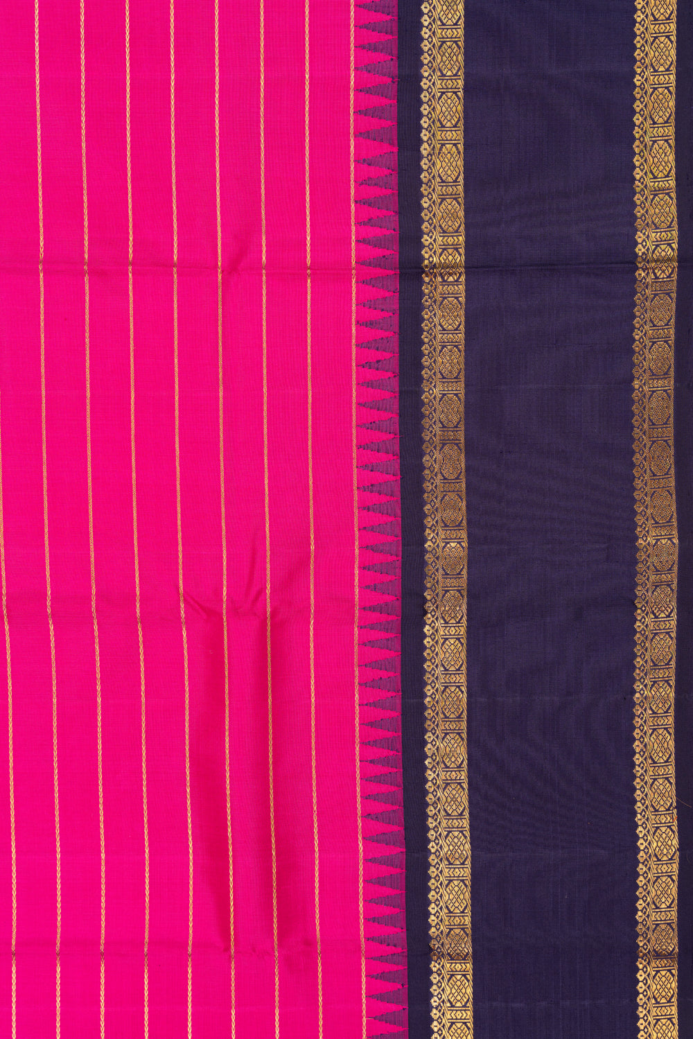 Kanchipuram Silk Horizontal Lines Pink Saree