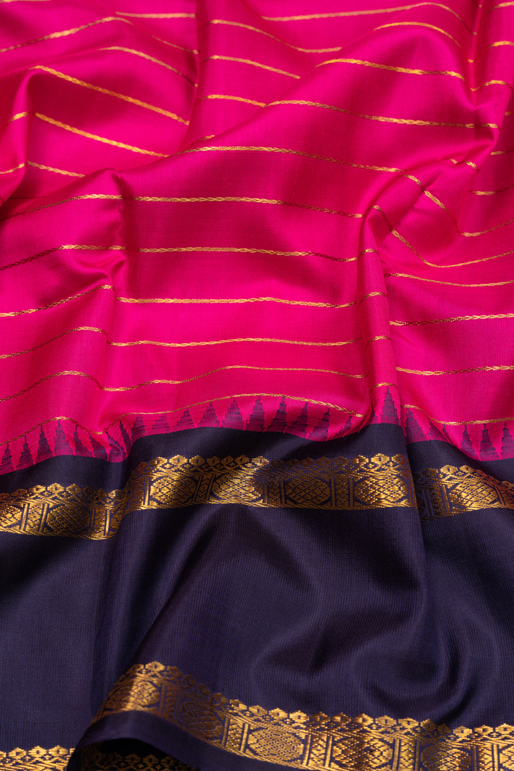 Kanchipuram Silk Horizontal Lines Pink Saree