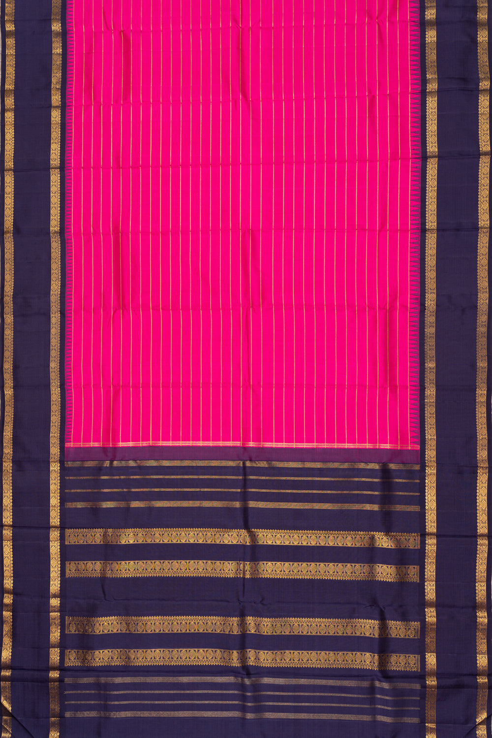 Kanchipuram Silk Horizontal Lines Pink Saree