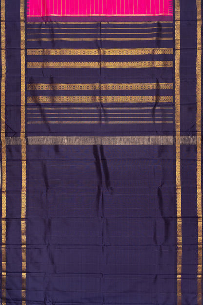 Kanchipuram Silk Horizontal Lines Pink Saree