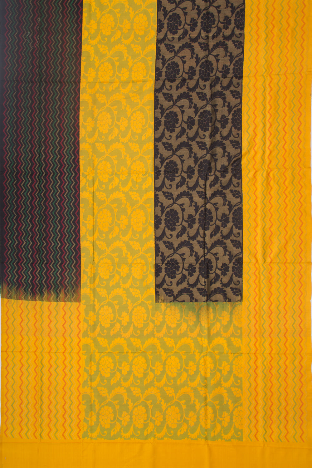 Uppada Silk Jamdani Black And Yellow Saree