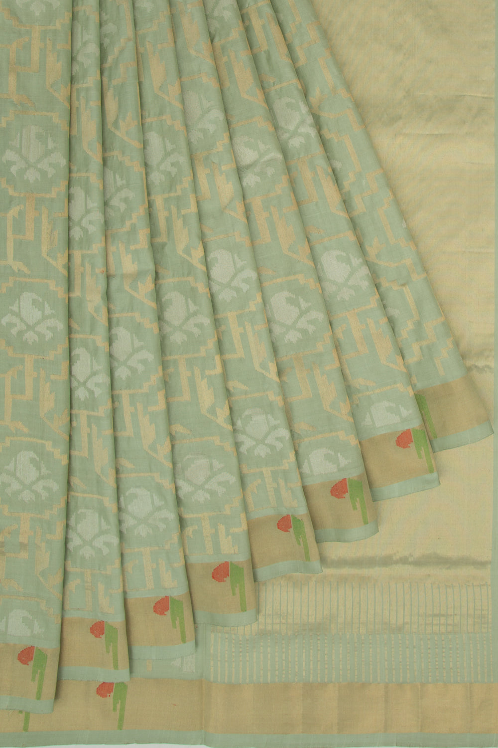Uppada Silk Jamdani Pista Green Saree