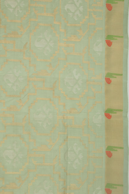 Uppada Silk Jamdani Pista Green Saree