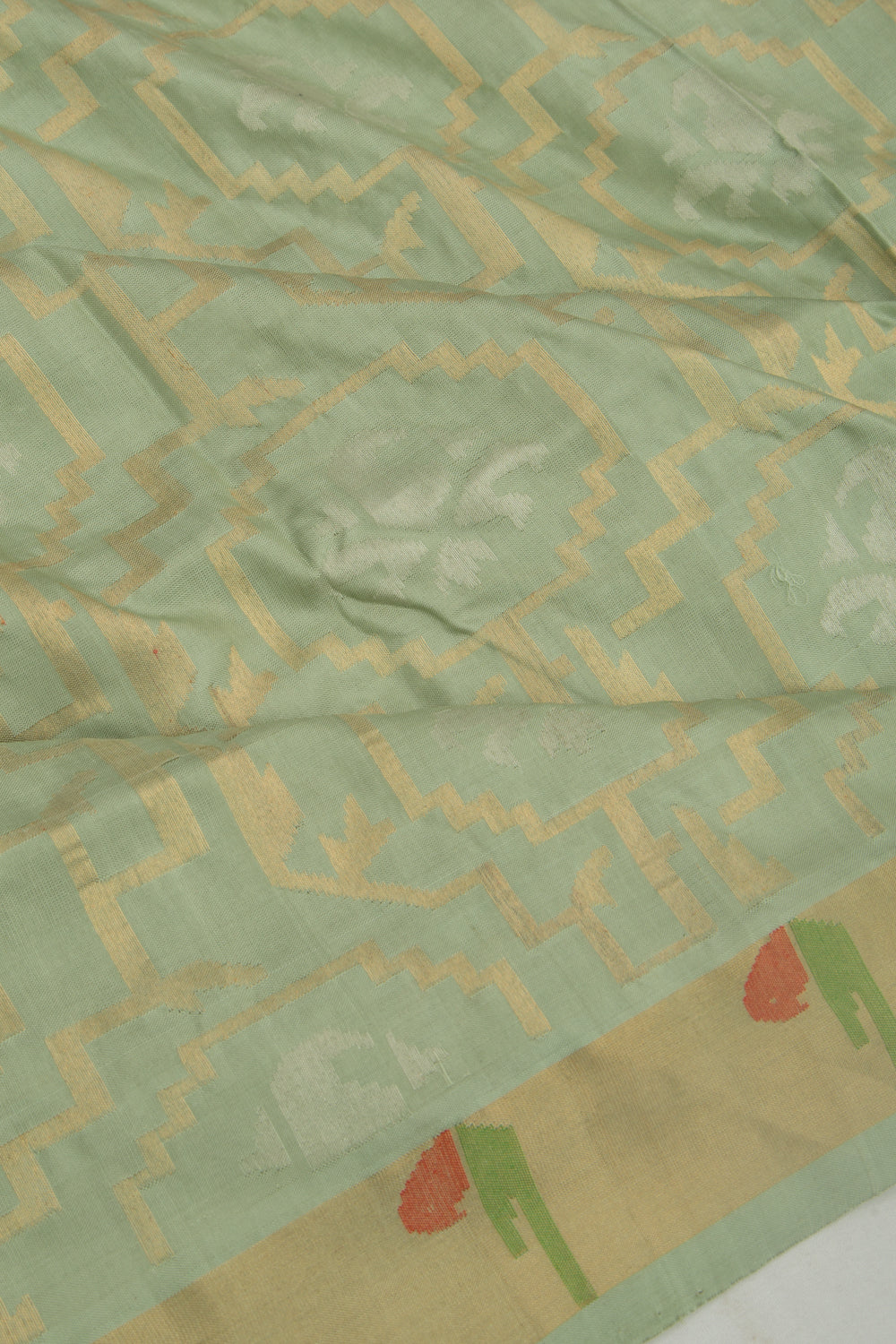 Uppada Silk Jamdani Pista Green Saree