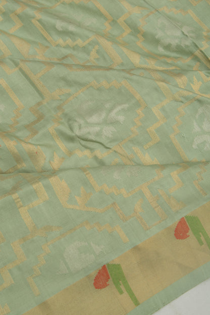 Uppada Silk Jamdani Pista Green Saree