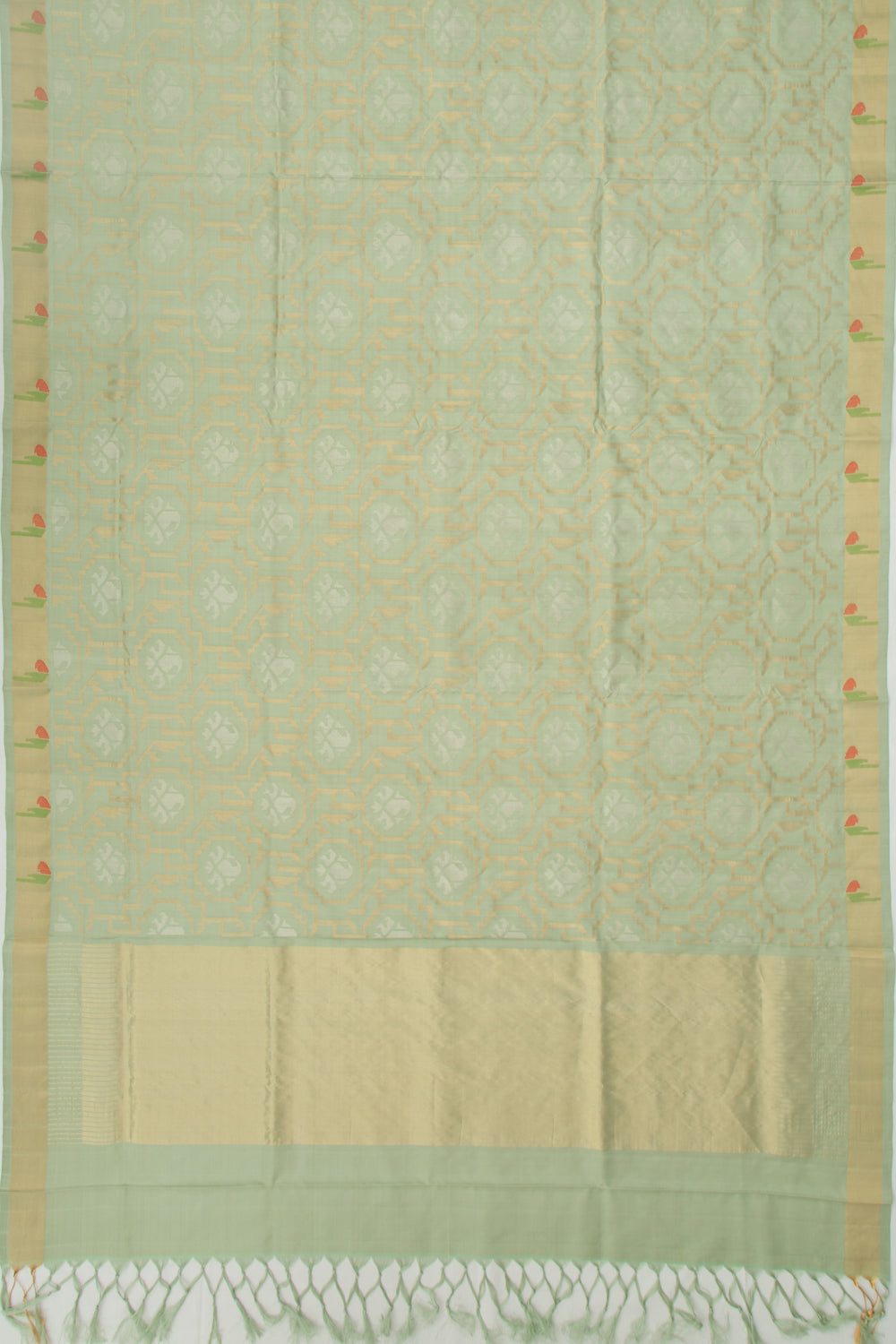 Uppada Silk Jamdani Pista Green Saree
