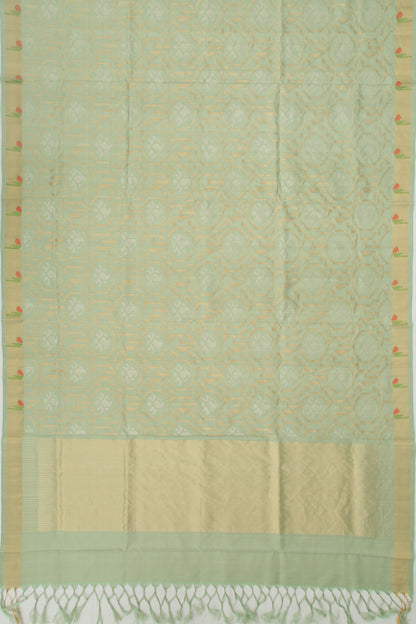 Uppada Silk Jamdani Pista Green Saree