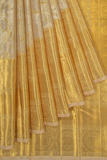 Kanchipuram Silk Tissue Jaal Gold Saree