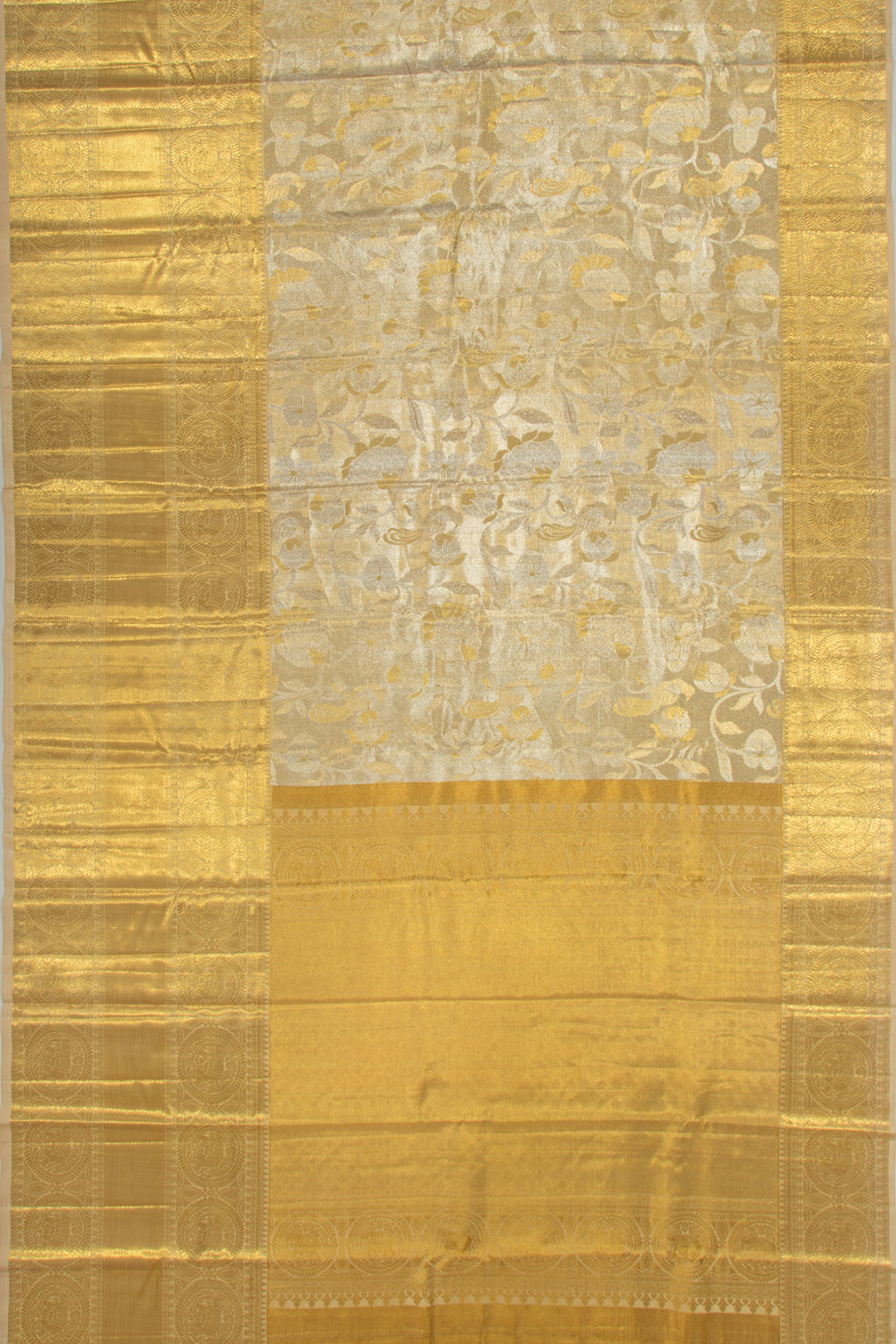 Kanchipuram Silk Tissue Jaal Gold Saree