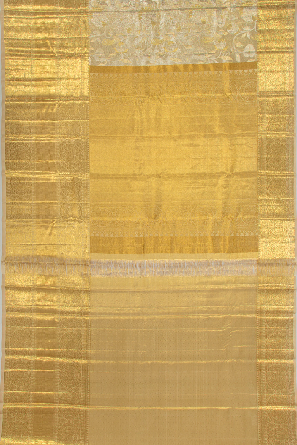 Kanchipuram Silk Tissue Jaal Gold Saree