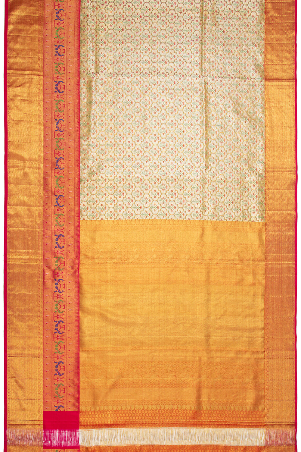 Kanchipuram Silk Tissue Brocade Gold Saree With Paithani Inspired Border