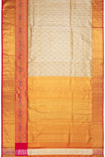 Kanchipuram Silk Tissue Brocade Gold Saree With Paithani Inspired Border