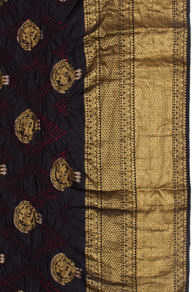 Kanchipuram Silk Bandhani Butta Black Saree