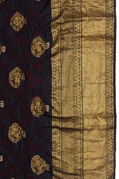 Kanchipuram Silk Bandhani Butta Black Saree