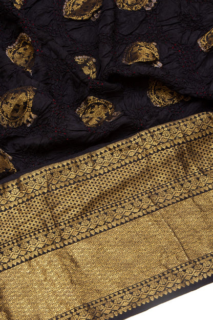 Kanchipuram Silk Bandhani Butta Black Saree