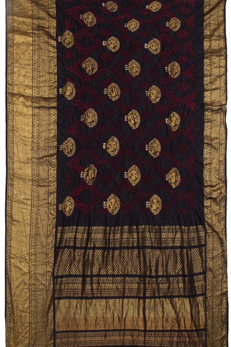 Kanchipuram Silk Bandhani Butta Black Saree