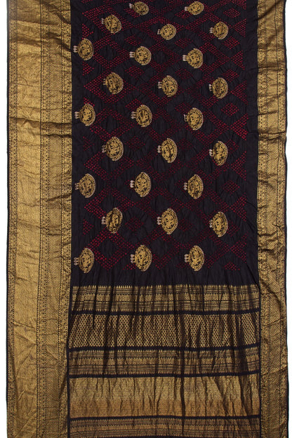 Kanchipuram Silk Bandhani Butta Black Saree