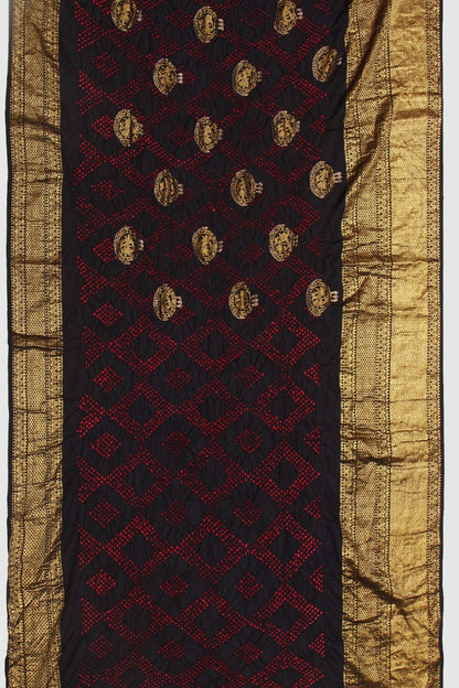 Kanchipuram Silk Bandhani Butta Black Saree