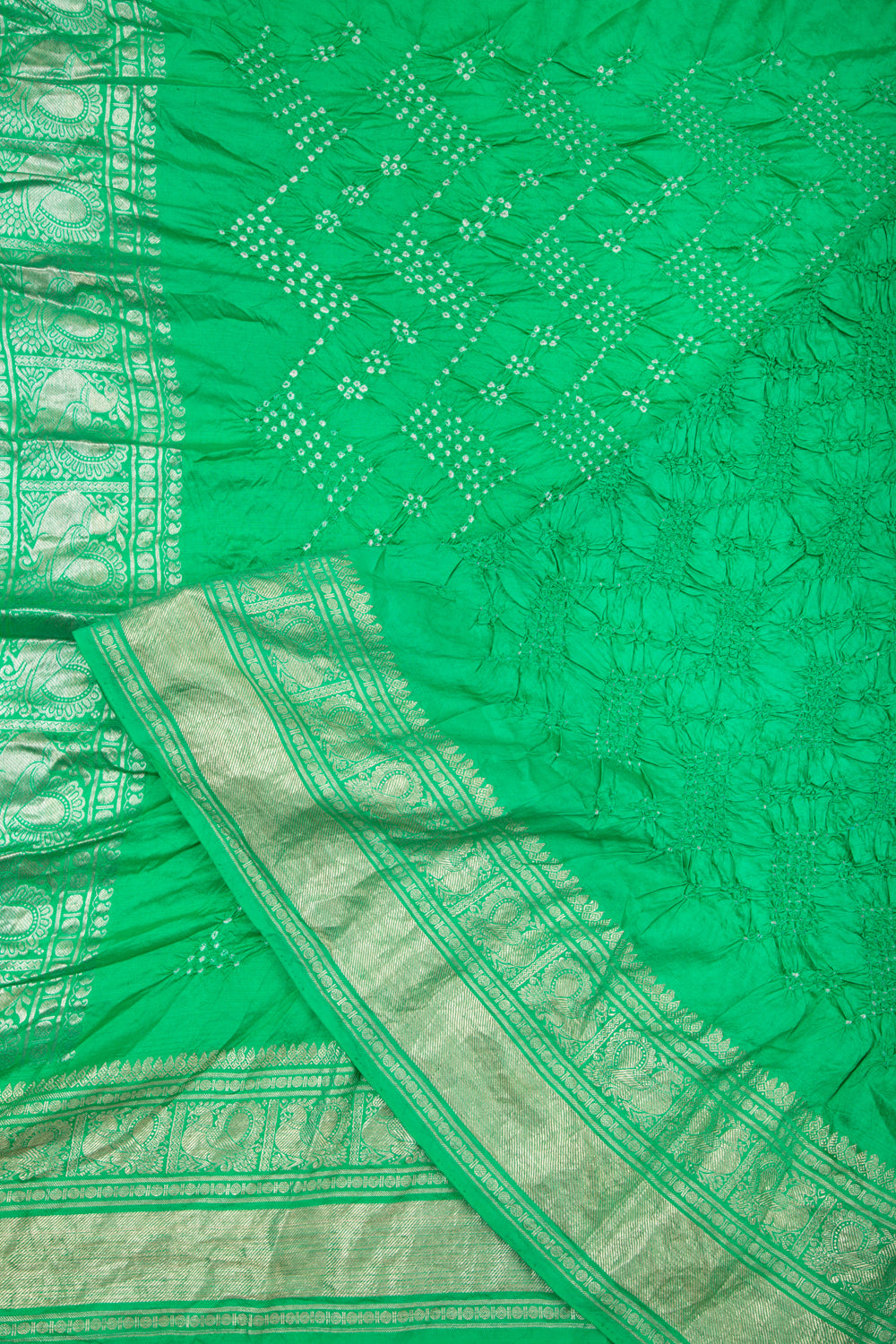 Kanchipuram Silk Bandhani Green Saree