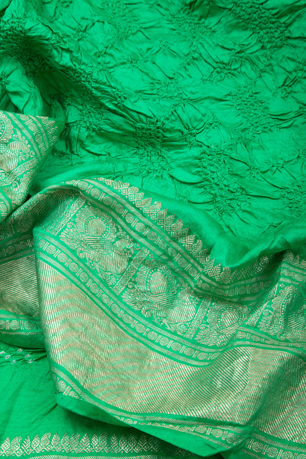 Kanchipuram Silk Bandhani Green Saree