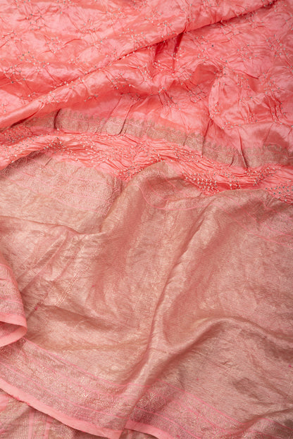 Kanchipuram Silk Bandhani Peach Saree