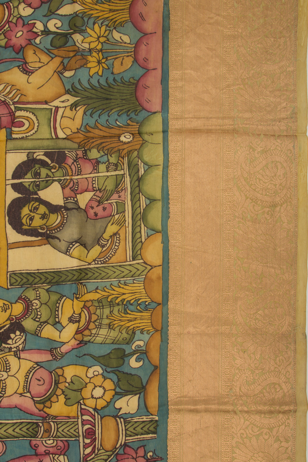 Kanchipuram Silk Kalamkari Blue Saree