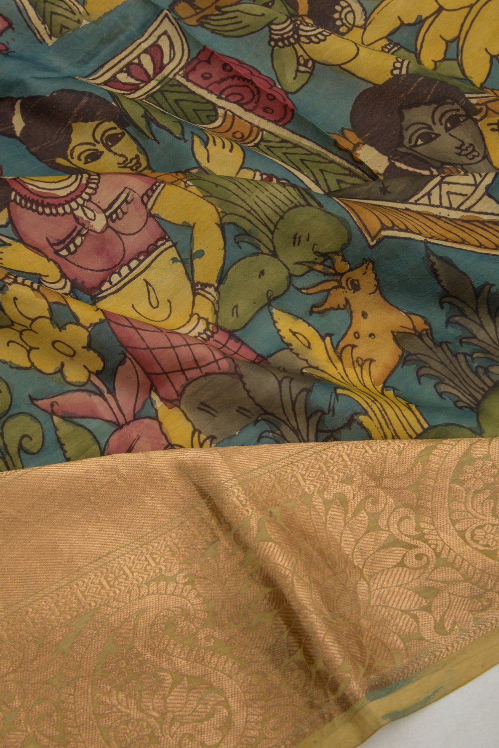 Kanchipuram Silk Kalamkari Blue Saree