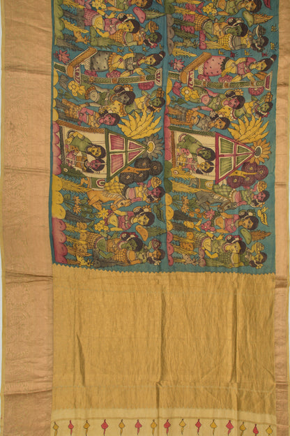 Kanchipuram Silk Kalamkari Blue Saree