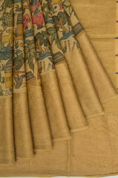 Kanchipuram Silk Kalamkari Yellow Saree