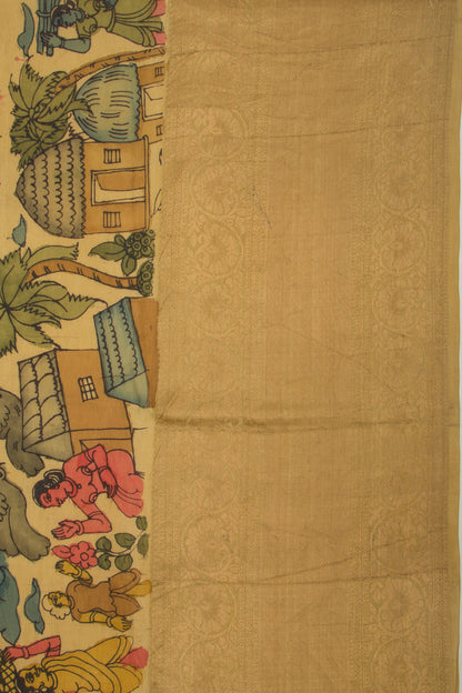 Kanchipuram Silk Kalamkari Yellow Saree