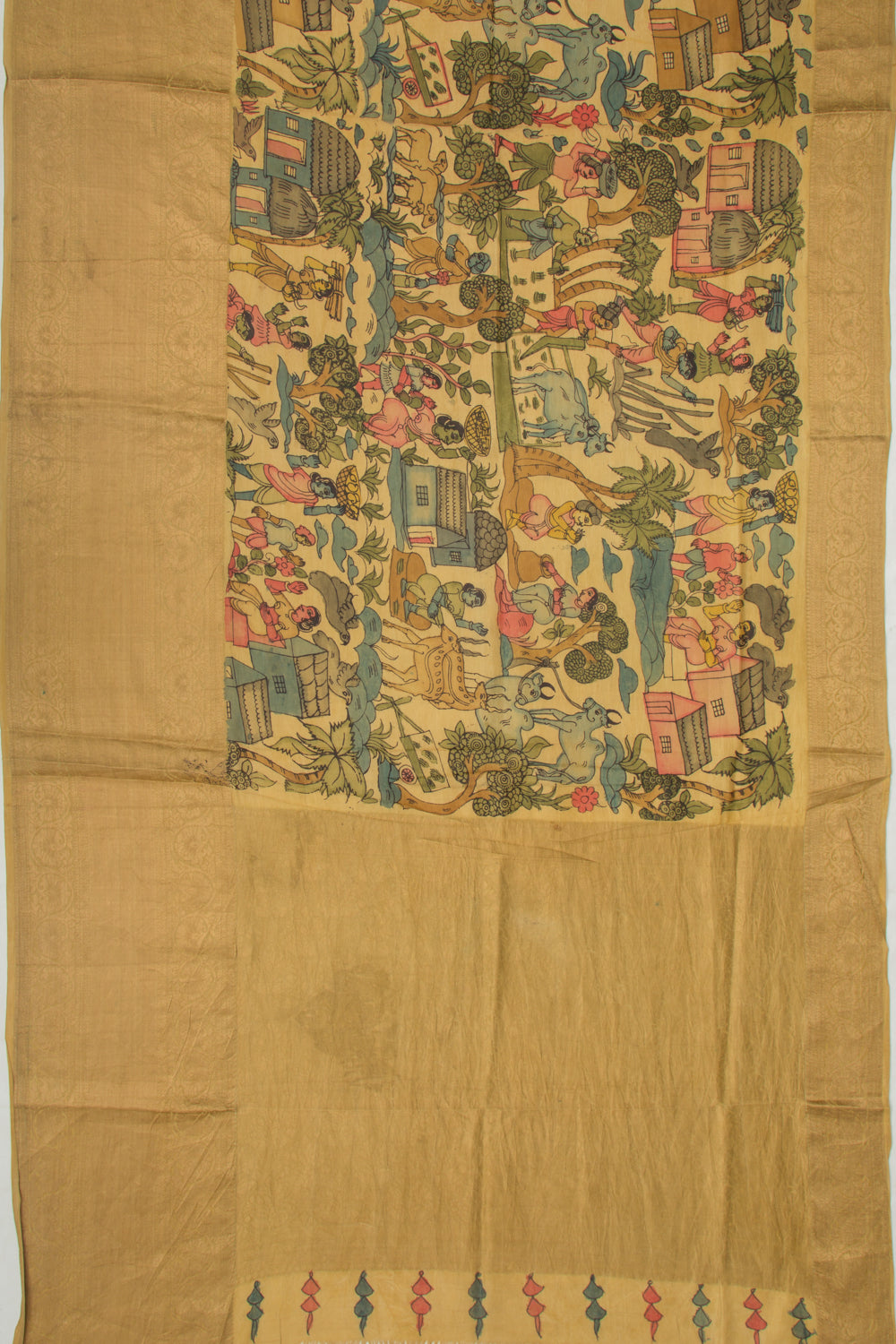 Kanchipuram Silk Kalamkari Yellow Saree