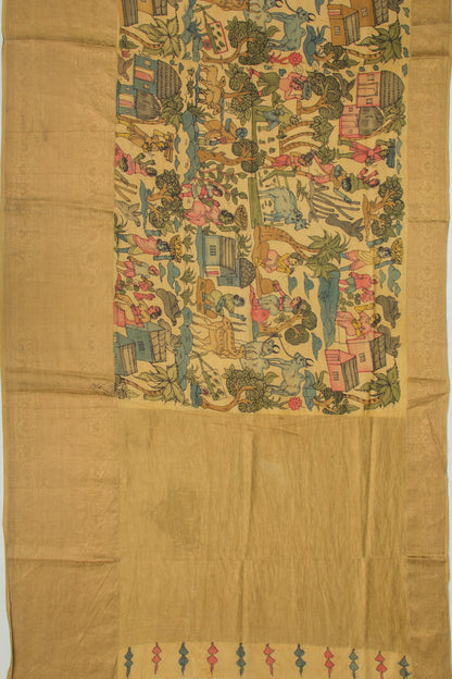 Kanchipuram Silk Kalamkari Yellow Saree