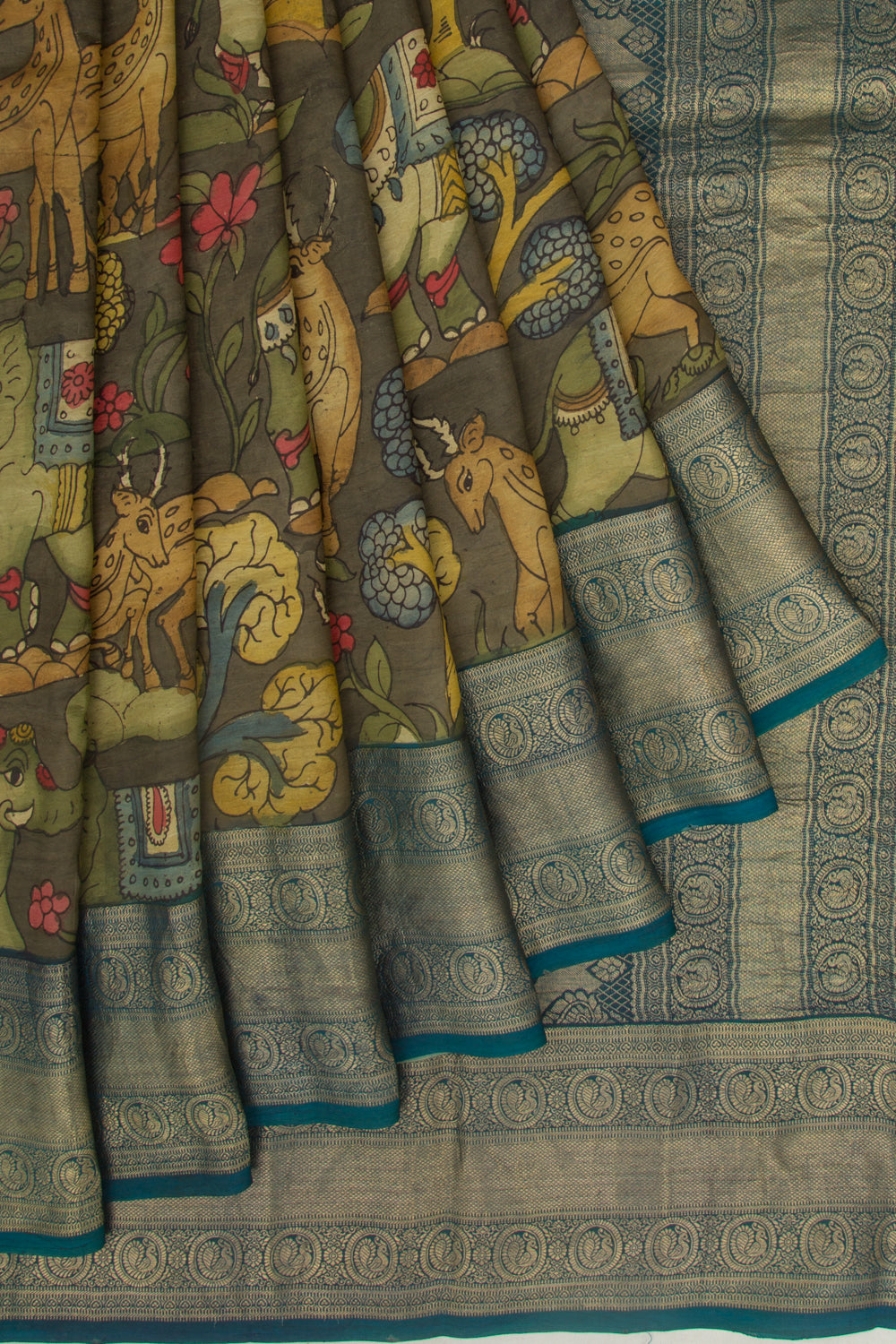Kanchipuram Silk Kalamkari Green Saree