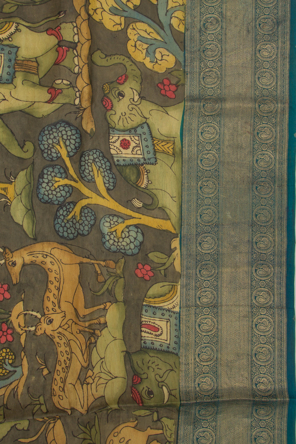 Kanchipuram Silk Kalamkari Green Saree