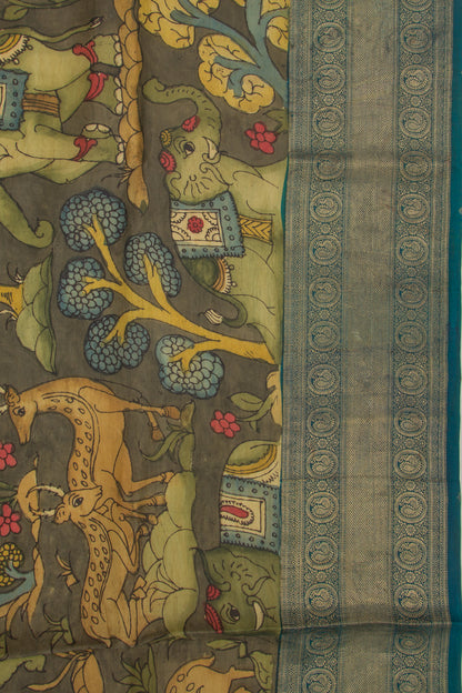 Kanchipuram Silk Kalamkari Green Saree