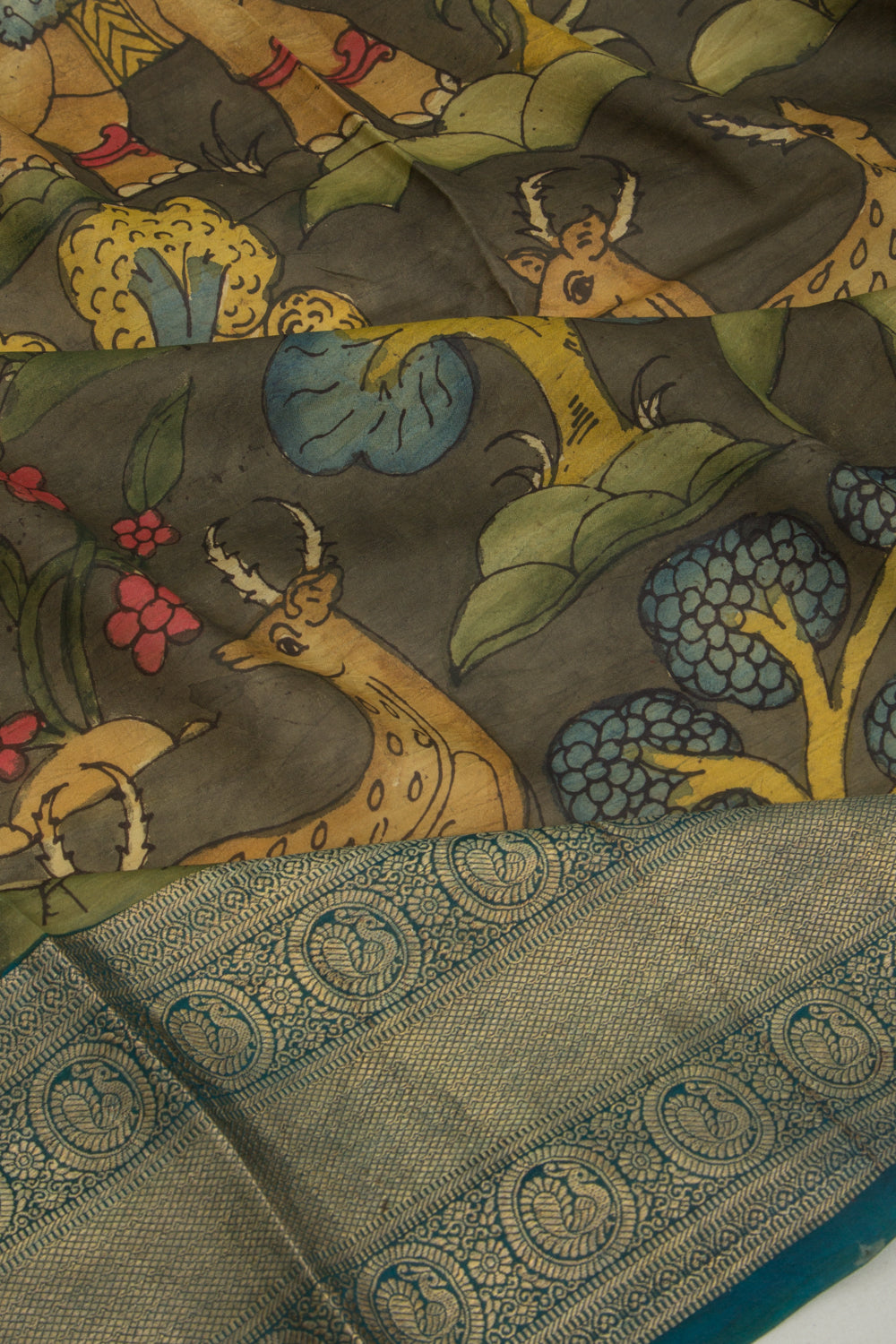 Kanchipuram Silk Kalamkari Green Saree