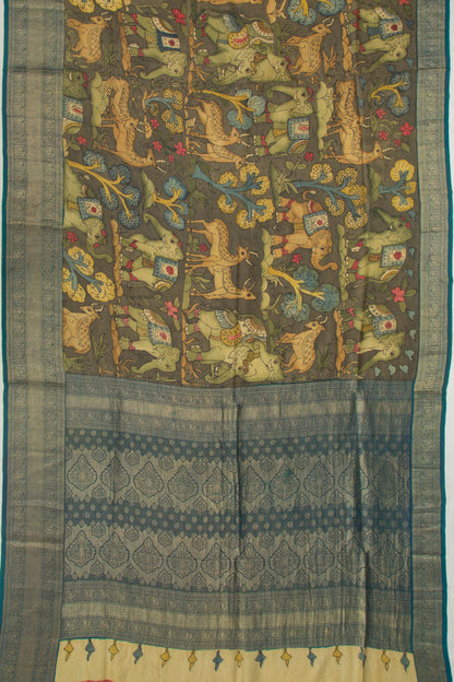 Kanchipuram Silk Kalamkari Green Saree