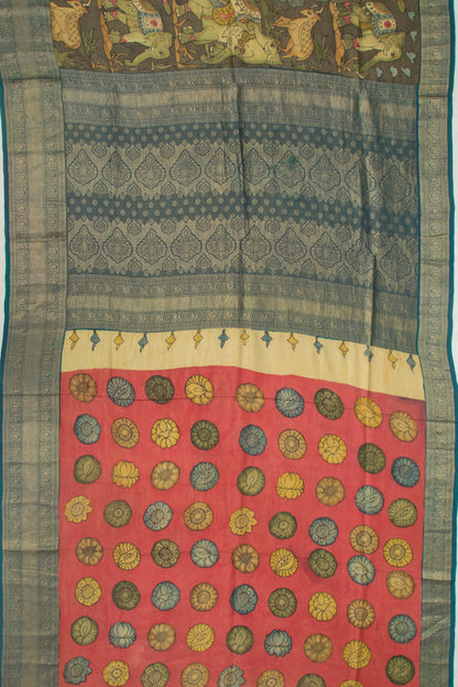 Kanchipuram Silk Kalamkari Green Saree