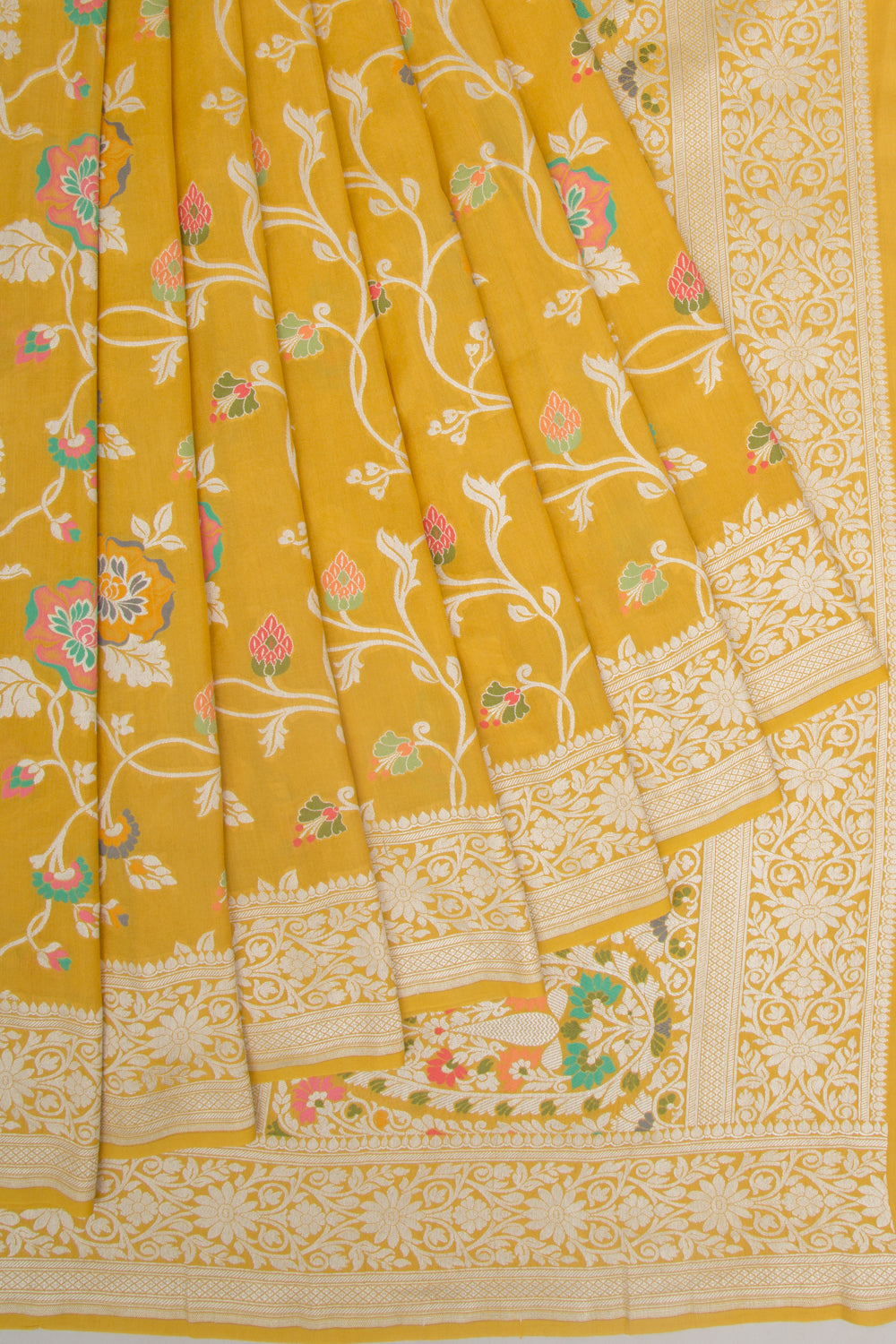 Banarasi Tussar Georgette Jaal Yellow Saree