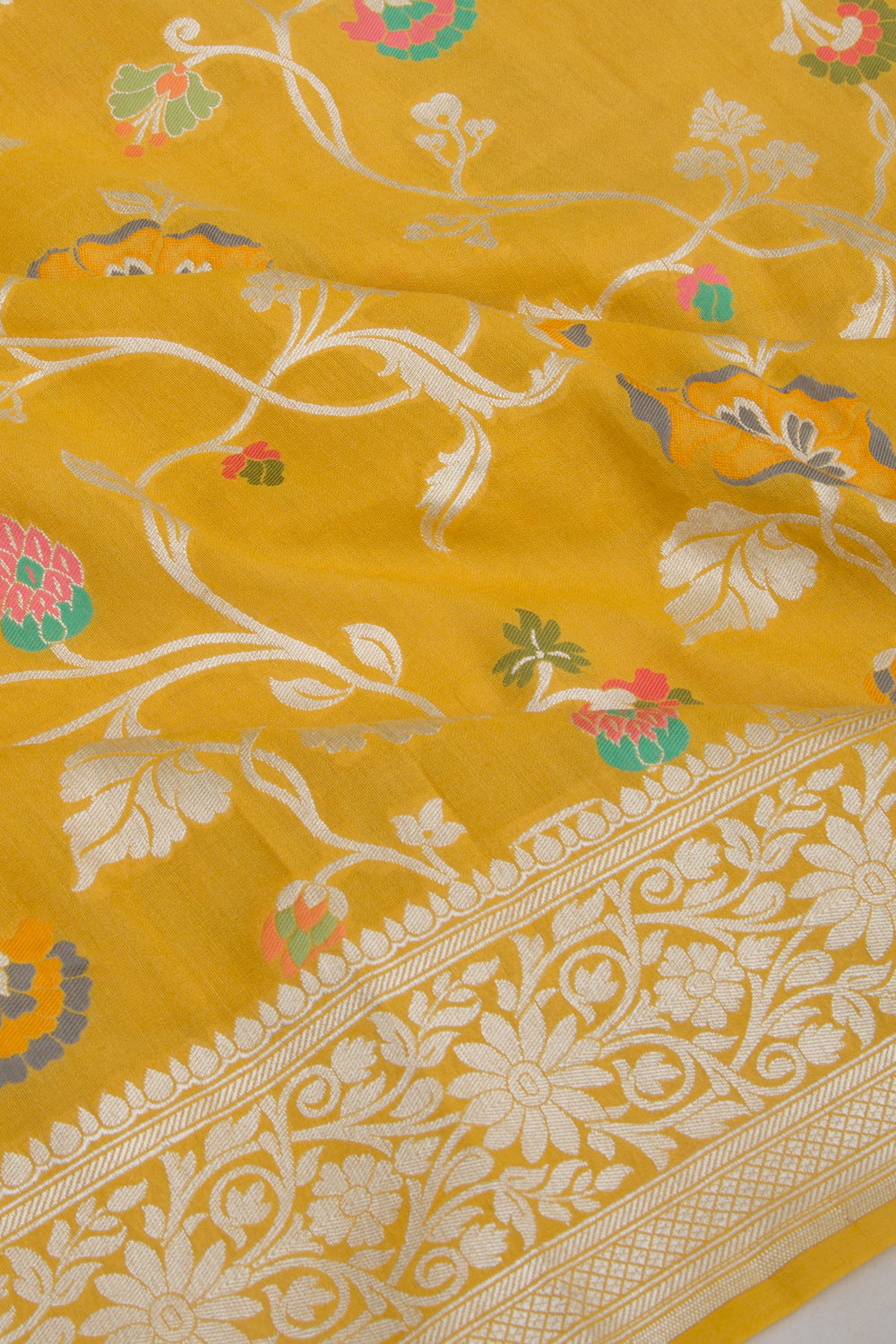 Banarasi Tussar Georgette Jaal Yellow Saree