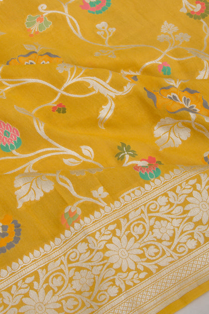 Banarasi Tussar Georgette Jaal Yellow Saree