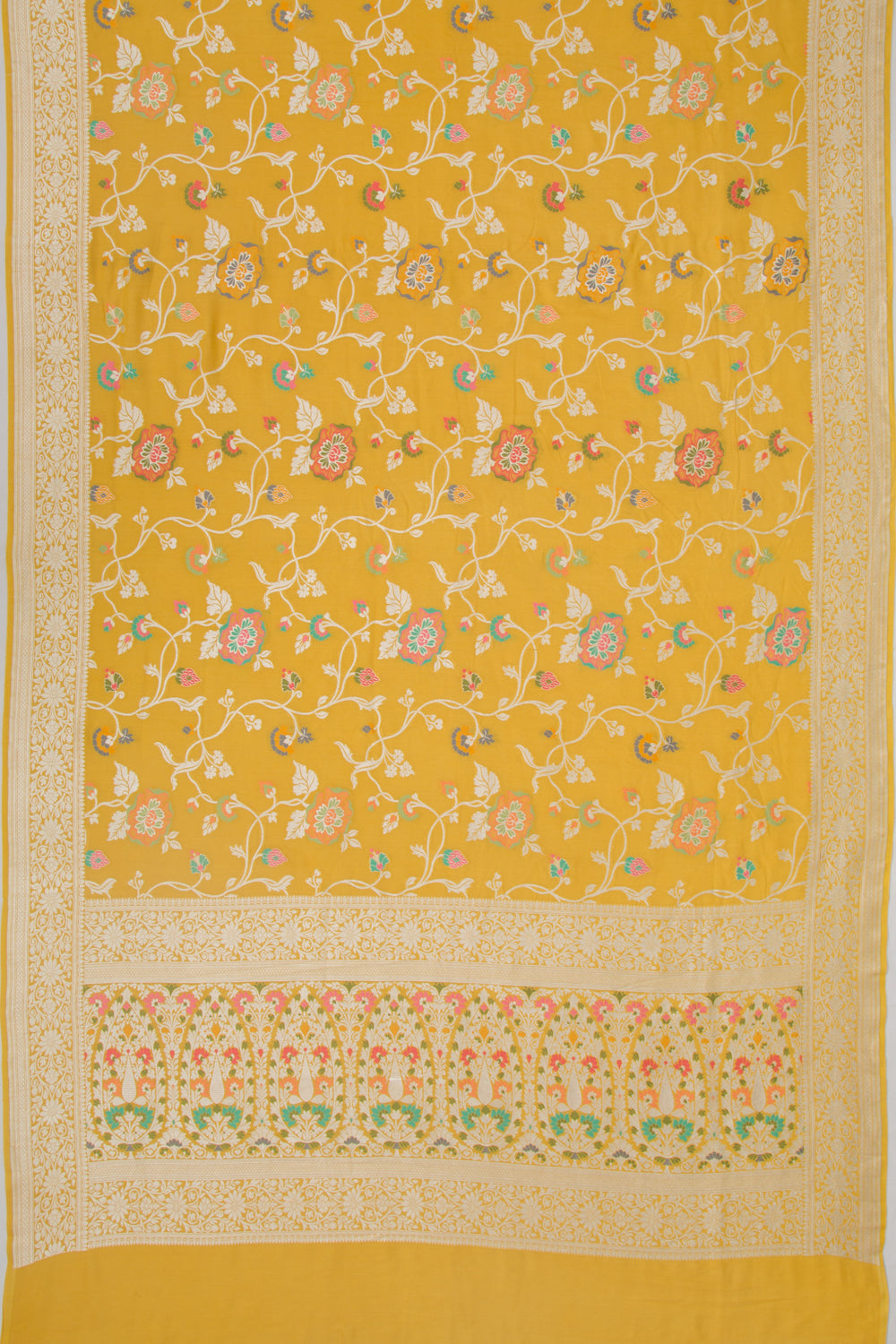 Banarasi Tussar Georgette Jaal Yellow Saree