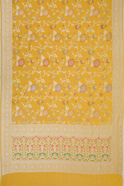 Banarasi Tussar Georgette Jaal Yellow Saree
