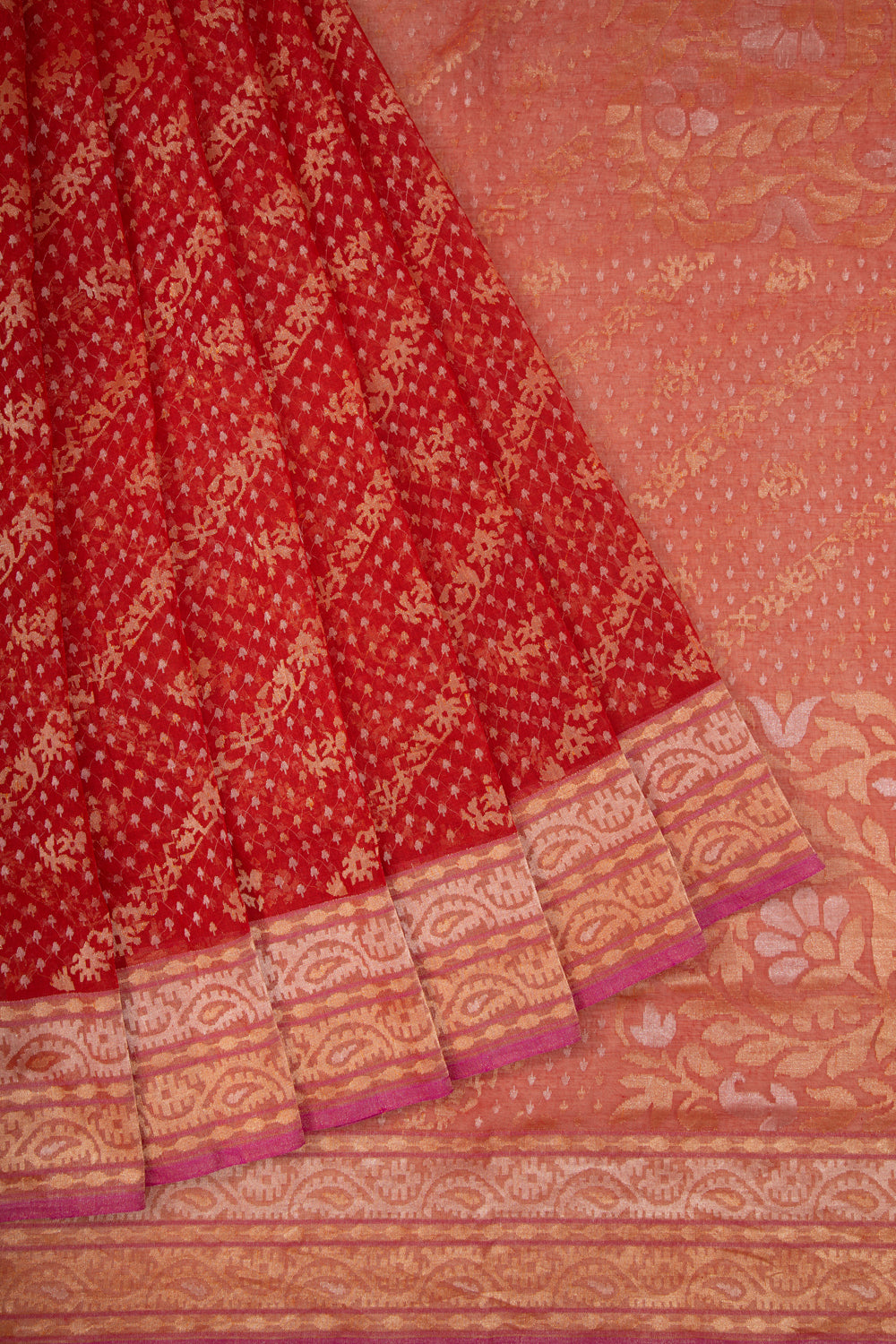 Banarasi Handspun Cotton Jamdani Raktambari Saree