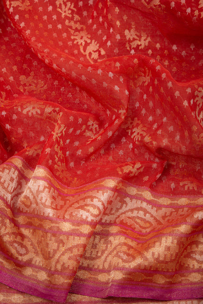 Banarasi Handspun Cotton Jamdani Raktambari Saree