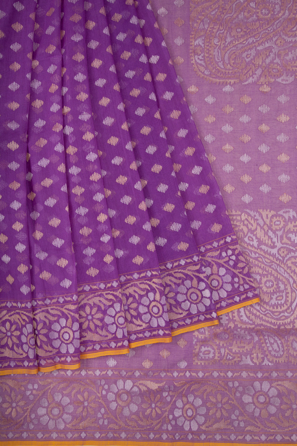 Banarasi Handspun Cotton Jamdani Violet Saree