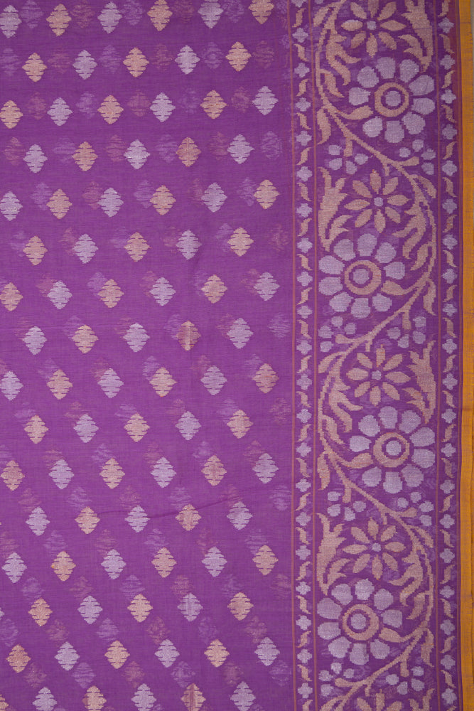 Banarasi Handspun Cotton Jamdani Violet Saree