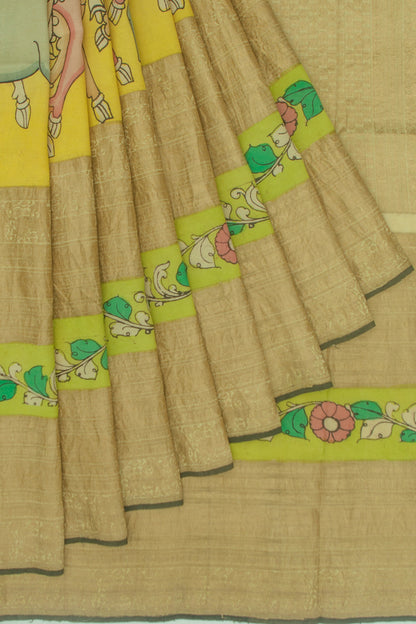 Kanchipuram Silk Kalamkari Yellow Saree